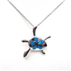 Silver Pendant with Inlay Created Opal - Sea Turtle
