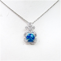 Silver Pendant with Inlay Created Opal & White CZ