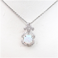 Silver Pendant with Inlay Created Opal & White CZ