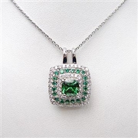 Silver Pendant with White and Emerald CZ