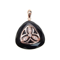 Silver Pendant (Rose Gold Plated) with White CZ and Black Agate