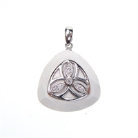 Silver Pendant with White CZ and White Agate