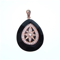 Silver Pendant (Rose Gold Plated) with White CZ and Black Agate