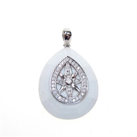 Silver Pendant with White CZ and White Agate