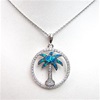 Silver Pendant with Inlay Created Opal & White CZ