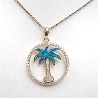 Silver Pendant  (Gold Plated) with Inlay Created Opal & White CZ