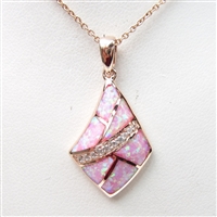 Silver Pendant (Rose Gold Plated) with Inlay Created Opal & White CZ
