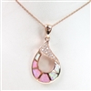 Silver Pendant (Rose Gold Plated) with Inlay Created Opal & White CZ