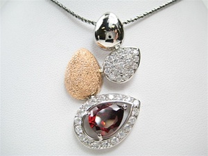 Silver Pendant (Rhodium & Rose Gold Plated) w/ White and Garnet CZ