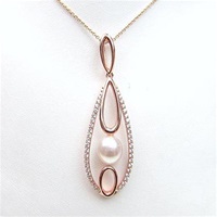 Silver Pendant (Rose Gold Plated) with White CZ and Fresh Water Pearl