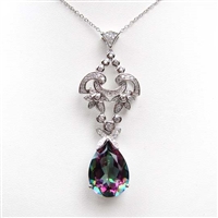Sterling Silver Pendant with Rainbow Mystic Quartz and White CZ