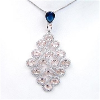 Silver Pendant with White, Light Champagne & Sapphire CZ