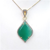 Silver Pendant (Gold Plated) with Green Agate & White CZ