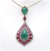 Silver Pendant (Gold & Black Rhodium Plated) with White, Ruby & Green Agate Color CZ