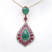 Silver Pendant (Gold & Black Rhodium Plated) with White, Ruby & Green Agate Color CZ