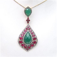 Silver Pendant (Gold & Black Rhodium Plated) with White, Ruby & Green Agate Color CZ