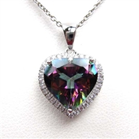 Sterling Silver Pendant with Rainbow Mystic Quartz and White CZ