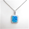 Silver Pendant with Inlay Created Opal & White CZ