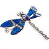 Silver Brooch (Rhodium Plated) w/ Inlay Created Opal, White & Tanzanite CZ