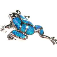 Silver Brooch (Rhodium Plated) w/ Inlay Created Opal