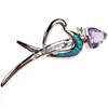 Silver Brooch (Rhodium Plated) w/ Inlay Created Opal, White & Amethyst CZ