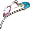 Silver Brooch (Rhodium Plated) w/ Inlay Created Opal, White & Pink CZ