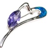 Silver Brooch (Rhodium Plated) w/ Inlay Created Opal, White & Tanzanite CZ