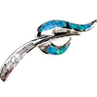 Silver Brooch (Rhodium Plated) w/ Inlay Created Opal, White CZ