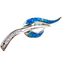 Silver Brooch (Rhodium Plated) w/ Inlay Created Opal, White CZ