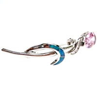 Silver Brooch (Rhodium Plated) w/ Inlay Created Opal, White & Pink CZ