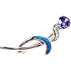 Silver Brooch (Rhodium Plated) w/ Inlay Created Opal, White & Tanzanite CZ