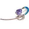 Silver Brooch (Rhodium Plated) w/ Inlay Created Opal, White & Tanzanite CZ