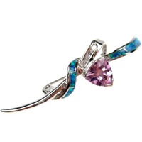 Silver Brooch (Rhodium Plated) w/ Inlay Created Opal, White & Pink CZ