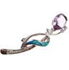 Silver Brooch (Rhodium Plated) w/ Inlay Created Opal, White & Amethyst CZ