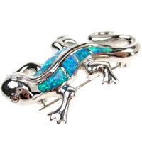 Silver Brooch (Rhodium Plated) w/ Inlay Created Opal