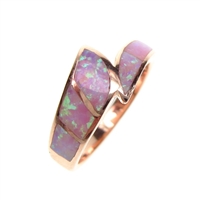 Silver Ring (Rose Gold Plated) with Inlay Created Opal