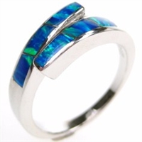 Silver Ring with Inlay Created Opal