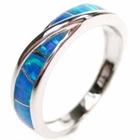 Silver Ring with Inlay Created Opal