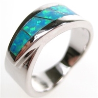 Silver Ring with Inlay Created Opal