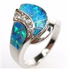 Silver Ring with Inlay Created Opal & White CZ