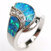 Silver Ring with Inlay Created Opal & White CZ