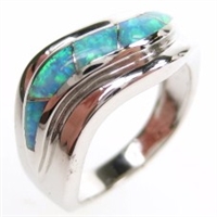 Silver Ring with Inlay Created Opal