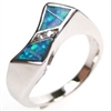 Silver Ring with Inlay Created Opal & White CZ