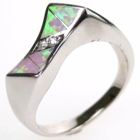 Silver Ring with Inlay Created Opal & White CZ