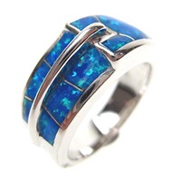 Silver Ring w/ Inlay Created Opal