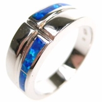 Silver Ring with Inlay Created Opal