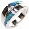 Silver Ring with Inlay Created Opal