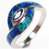 Silver Ring with Inlay Created Opal and Tanzanite CZ