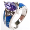 Silver Ring with Inlay Created Opal and Tanzanite CZ