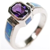 Silver Ring with Inlay Created Opal and Amethyst CZ
